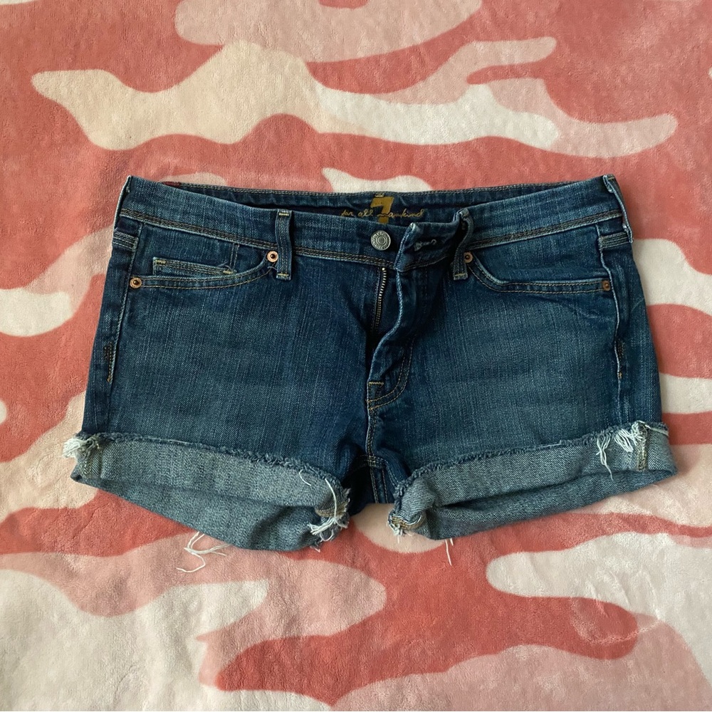 7 For All Mankind Blue Jean Shorts with Distressed Details